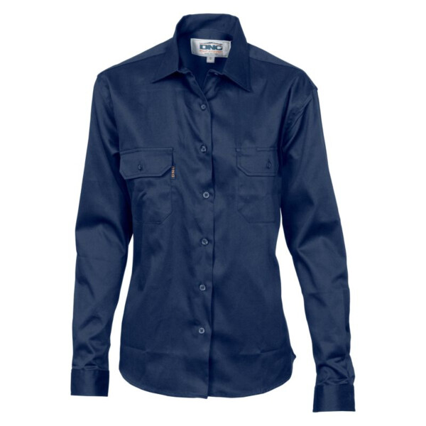 Womens Cotton Drill Work Shirt Long Sleeve