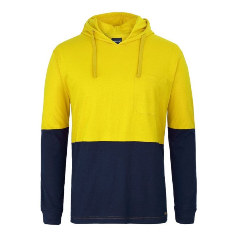 Mens Hi Vis Long Sleeve Cotton Tee with Hood Thumbnail