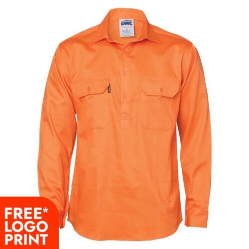 Close Front Cotton Drill Shirt - Long Sleeve