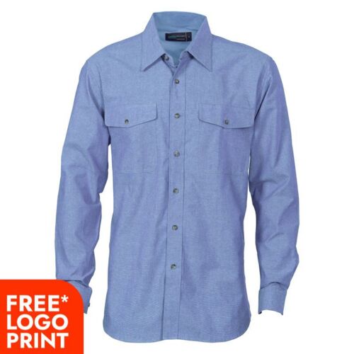 Mens Twin Flap Pocket Cotton Chambray - Long Sleeve Thumbnail