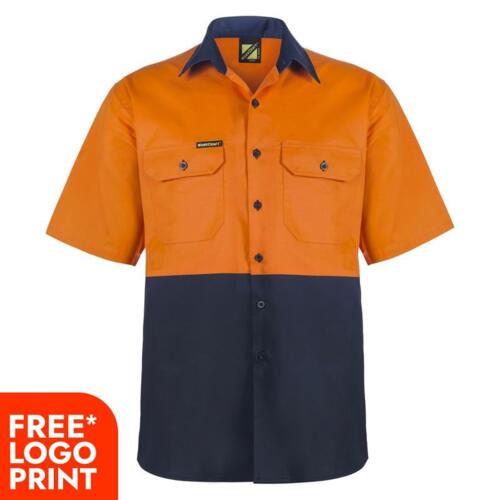 Mens Lightweight Hi Vis Two Tone Short Sleeve Vented Cotton Drill Shirt