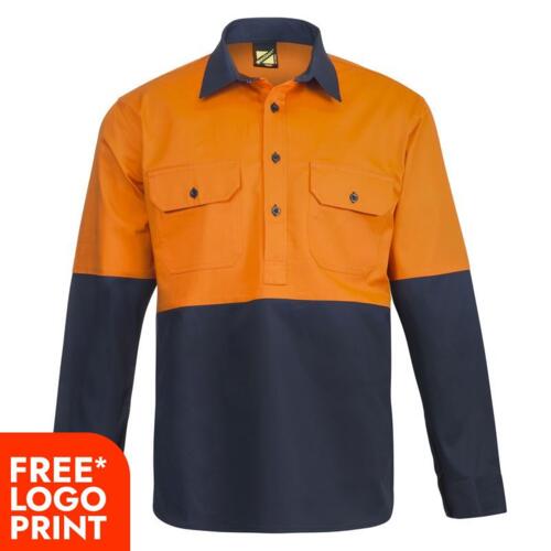 Mens Half Placket Cotton Drill Shirt With Semi Gusset Sleeve