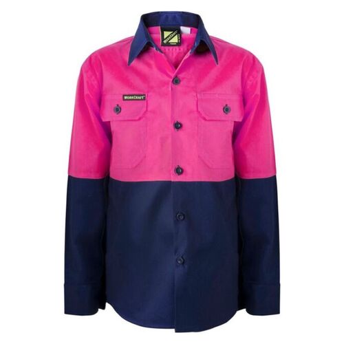 Kids Two Tone Long Sleeve Cotton Drill Shirt Thumbnail