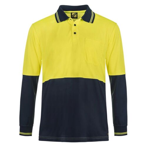 Mens Hi Vis Two Tone Long Sleeve Micromesh Polo With Pocket Thumbnail
