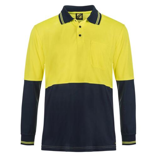 Mens Hi Vis Two Tone Long Sleeve Micromesh Polo With Pocket