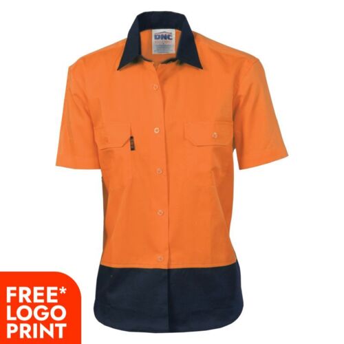 Womens Hi Vis Two Tone Cotton Drill Short Sleeve Shirt Thumbnail